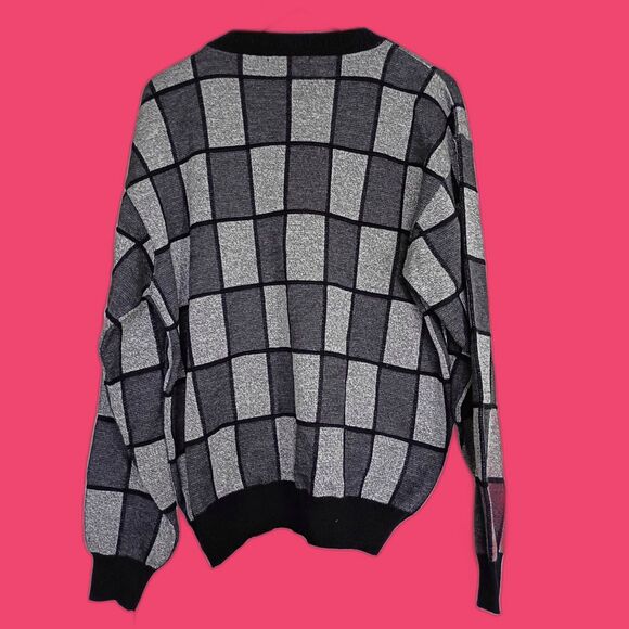 Vtg Baracuta Graphic Sweater Merino Wool Men's XL Gray Checker Cosby Biggie 90s - Picture 2 of 5